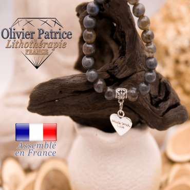Bracelet de labradorite et son charms coeur en alliage