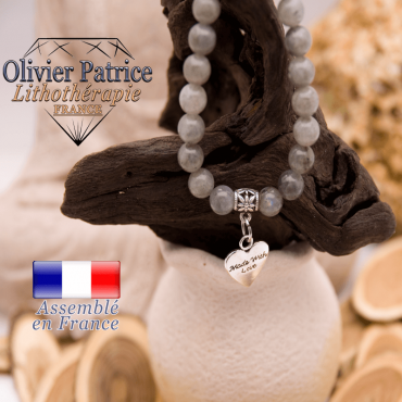 Bracelet de labradorite et son charms coeur en alliage