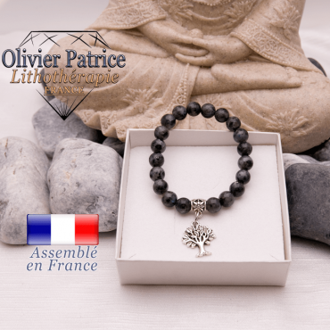 Bracelet larvikite et son charms arbre de vie en alliage