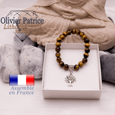 Bracelet Œil de Tigre et son charms arbre de vie en alliage