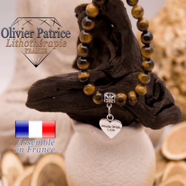 Bracelet Œil de Tigre et son charms coeur en alliage