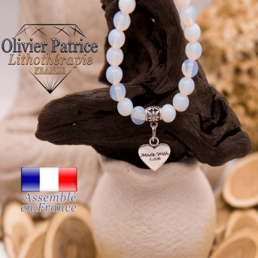 Bracelet opale et son charms coeur en alliage