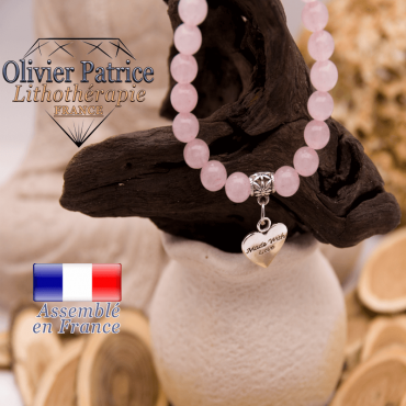 Bracelet quartz rose et son charms coeur en alliage