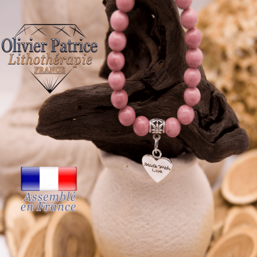 Bracelet rhodochrosite et son charms coeur en alliage