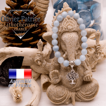 Bracelet aigue marine et son charms arbre de vie en alliage