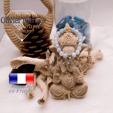 Bracelet aigue marine et son charms éléphant en alliage