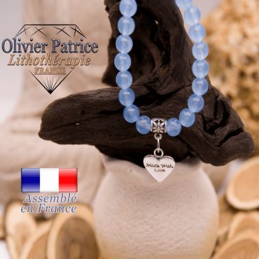 Bracelet agate bleue et son charms coeur en alliage