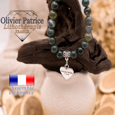 Bracelet agate mousse et son charms coeur en alliage