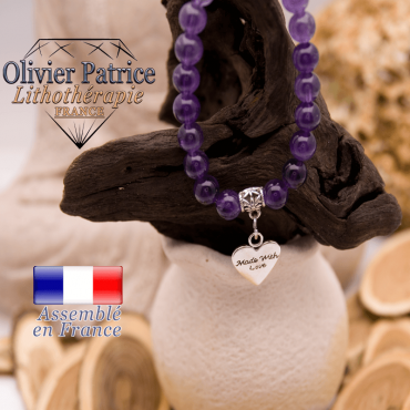 Bracelet améthyste et son charms coeur en alliage