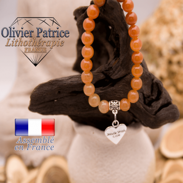 Bracelet aventurine orange et son charms coeur en alliage