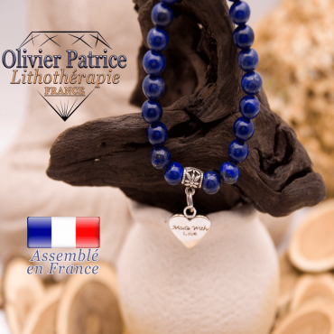 Bracelet lapis lazuli et son charms coeur en alliage