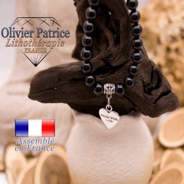 Bracelet obsidienne et son charms coeur en alliage