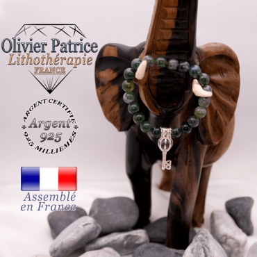Bracelet agate mousse et sa cage clé en argent 925