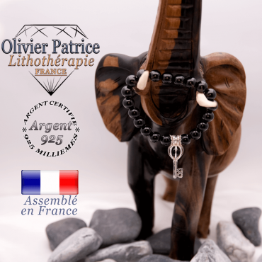 Bracelet obsidienne et sa cage clé en argent 925