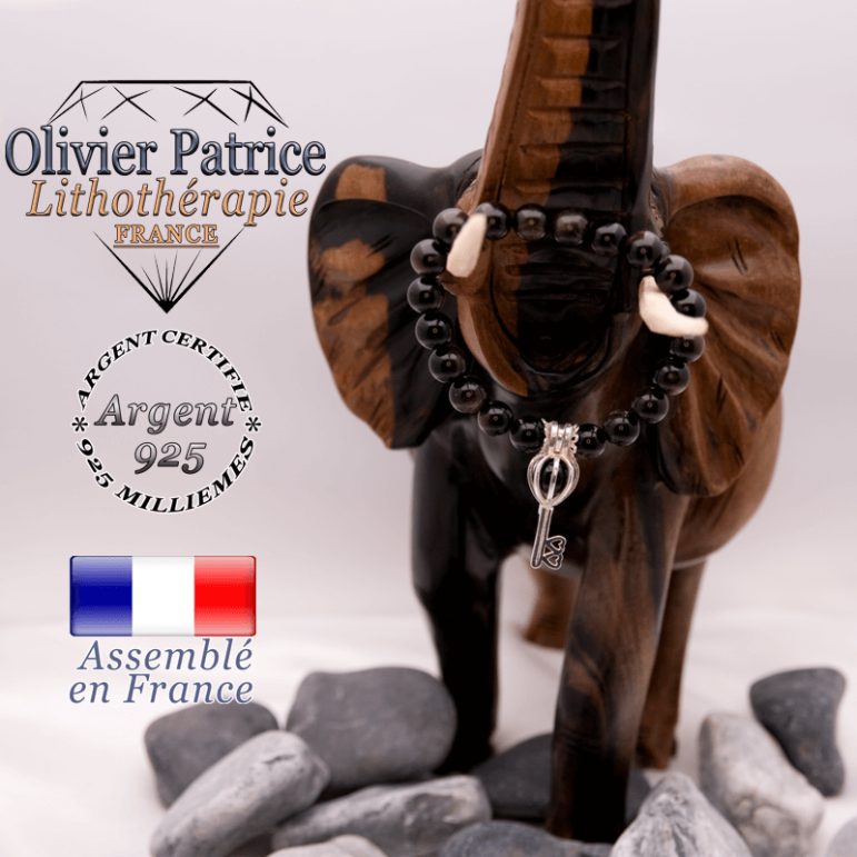 Bracelet obsidienne dorée et sa cage clé en argent 925