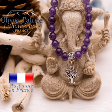 Bracelet améthyste et son charms arbre de vie en alliage