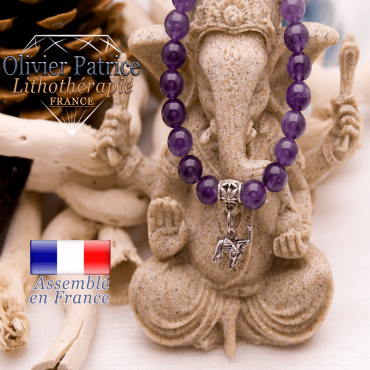Bracelet améthyste et son charms éléphant en alliage