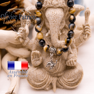 Bracelet  Œil de faucon et son charms éléphant en alliage