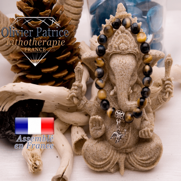 Bracelet  Œil de faucon et son charms éléphant en alliage