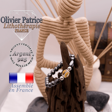 Bracelet hématite et cristal de roche OM MANI