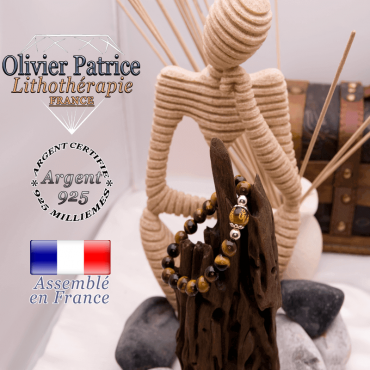 Bracelet Œil de Tigre mantra OM MANI en argent