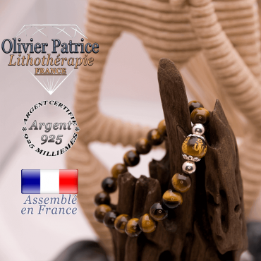 Bracelet Œil de Tigre mantra OM MANI en argent