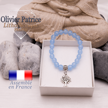 Bracelet agate bleue et son charms arbre de vie en alliage