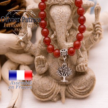 Bracelet en cornaline et son charms arbre de vie en alliage