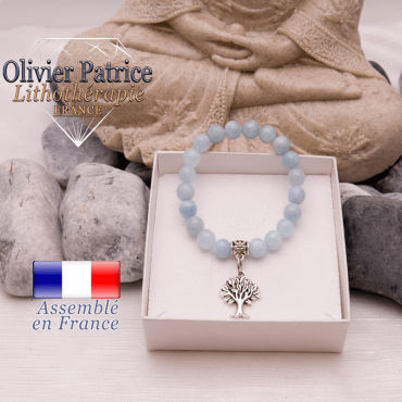 Bracelet aigue marine et son charms arbre de vie en alliage