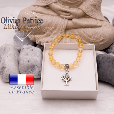 Bracelet citrine et son charms arbre de vie en alliage