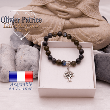 Bracelet de labradorite et son charms arbre de vie en alliage