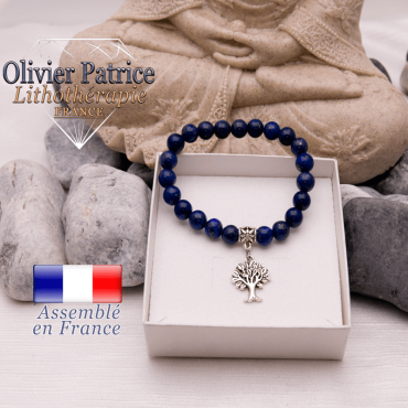 Bracelet lapis lazuli et son charms arbre de vie en alliage