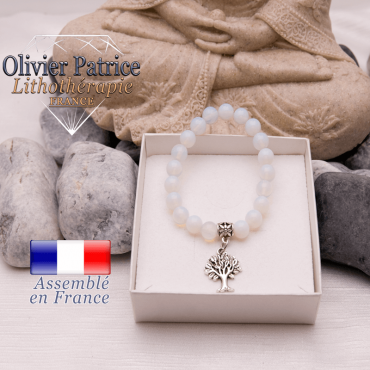 Bracelet opale et son charms arbre de vie en alliage