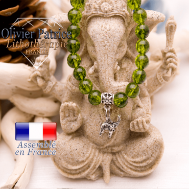 Bracelet péridot et son charms éléphant en alliage