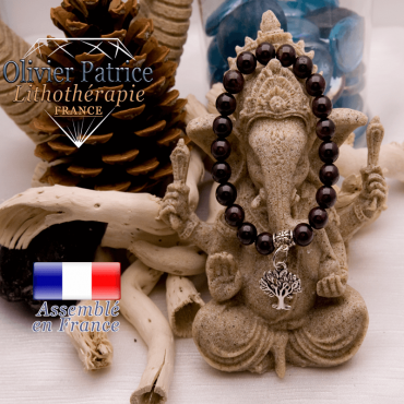 Bracelet grenat et son charms arbre de vie en alliage