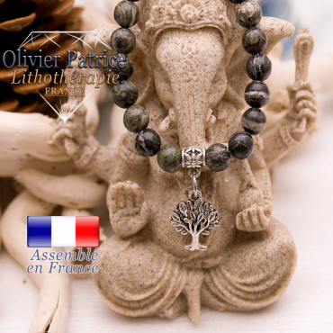 Bracelet jaspe vert zèbre et son charms arbre de vie en alliage