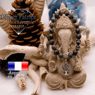 Bracelet jaspe vert zèbre et son charms arbre de vie en alliage