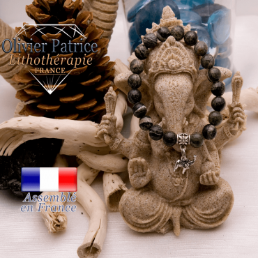 Bracelet jaspe vert zèbre et son charms éléphant en alliage