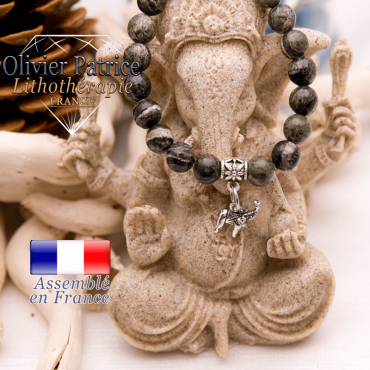 Bracelet jaspe vert zèbre et son charms éléphant en alliage
