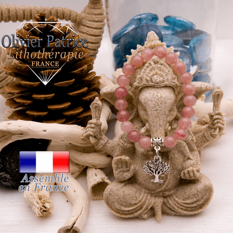 Bracelet aventurine rouge et son charms arbre de vie en alliage