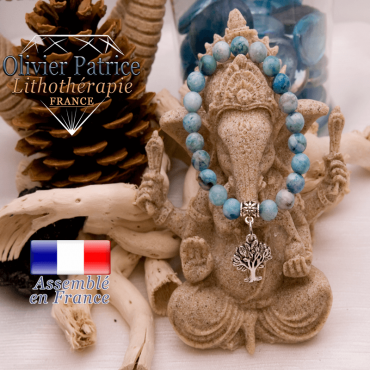 Bracelet hémimorphite et son charms arbre de vie en alliage