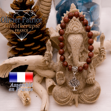 Bracelet jaspe rouge et son charms arbre de vie en alliage