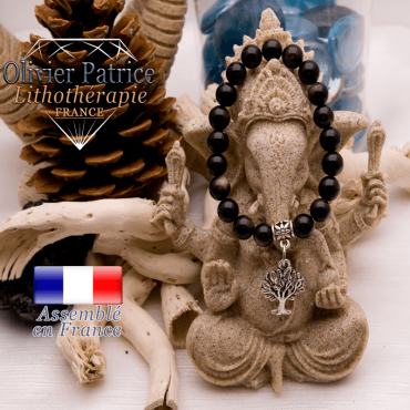 Bracelet obsidienne dorée et son charms arbre de vie en alliage