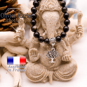 Bracelet obsidienne dorée et son charms arbre de vie en alliage