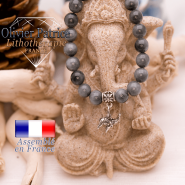 Bracelet pierre d'aigle et son charms éléphant en alliage