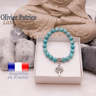 Bracelet turquoise et son charms arbre de vie en alliage