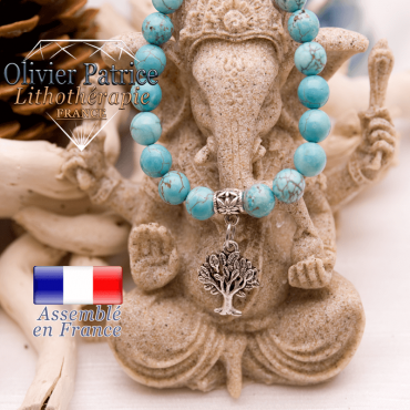 Bracelet turquoise et son charms arbre de vie en alliage