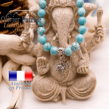 Bracelet turquoise et son charms éléphant  en alliage