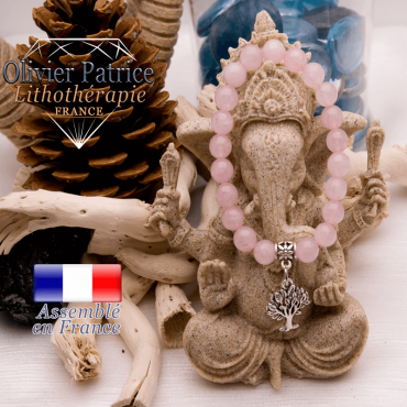 Bracelet quartz rose et son charms arbre de vie en alliage