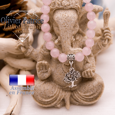 Bracelet quartz rose et son charms arbre de vie en alliage